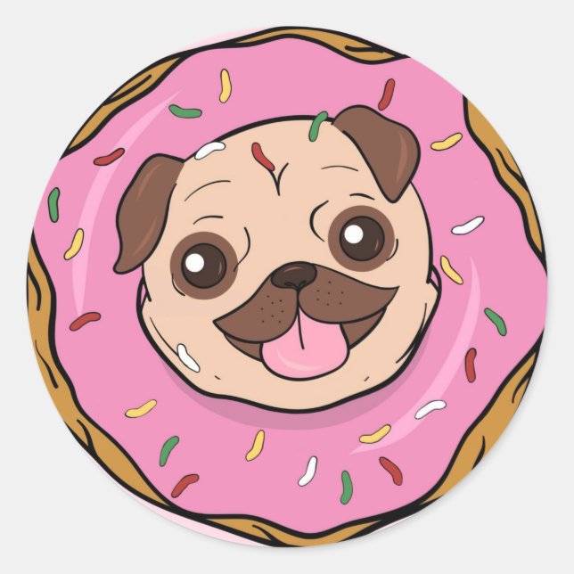 Donut Mops Runder Aufkleber (Vorderseite)