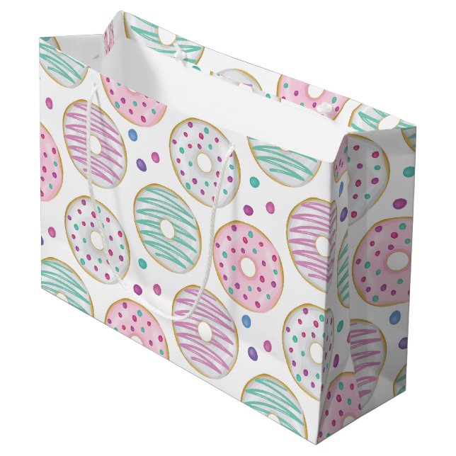 Donut-Muster Cute Farbige Große Geschenktüte (Vorderseite Schrägansicht)