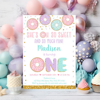 Donut Oh so Sweet Pink Gold ersten Geburtstag Einladung