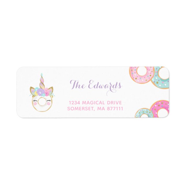 Donut Party Address Labels Donut & Unicorn (Vorne)
