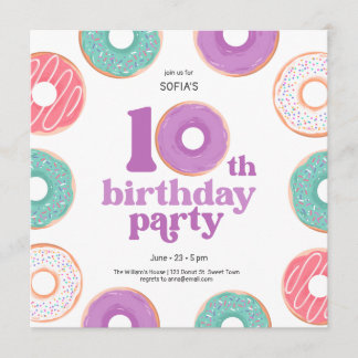 Donut Party Girl 10th Birthday Invitation Einladung