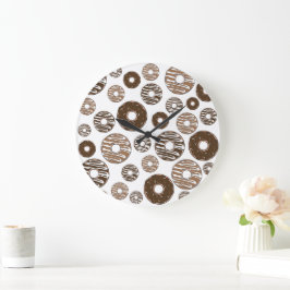 Donut Pattern, Chocolate Donuts, Karamel Donuts Große Wanduhr