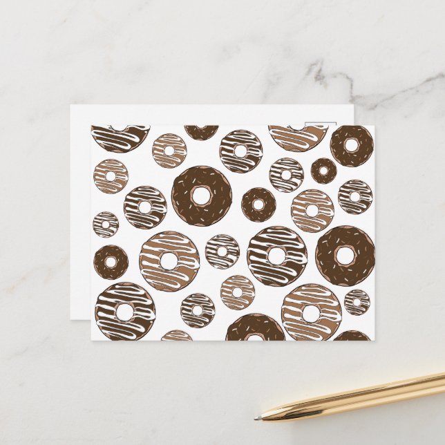 Donut Pattern, Chocolate Donuts, Karamel Donuts Postkarte (Vorderseite/Rückseite Beispiel)