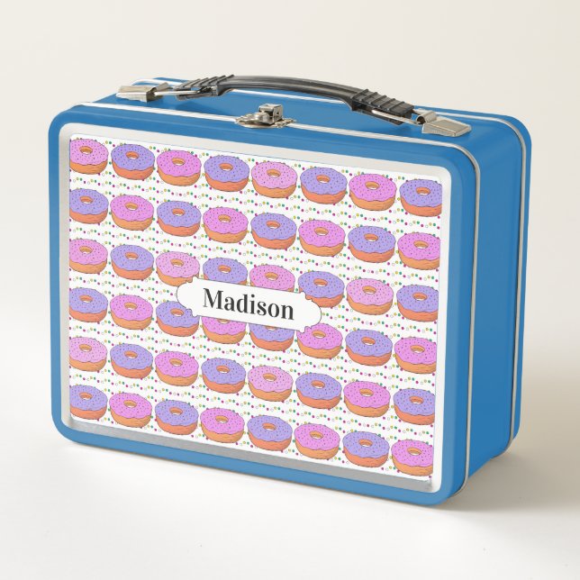 Donut Pattern individuelle Name Lunch Box (Vorderseite)