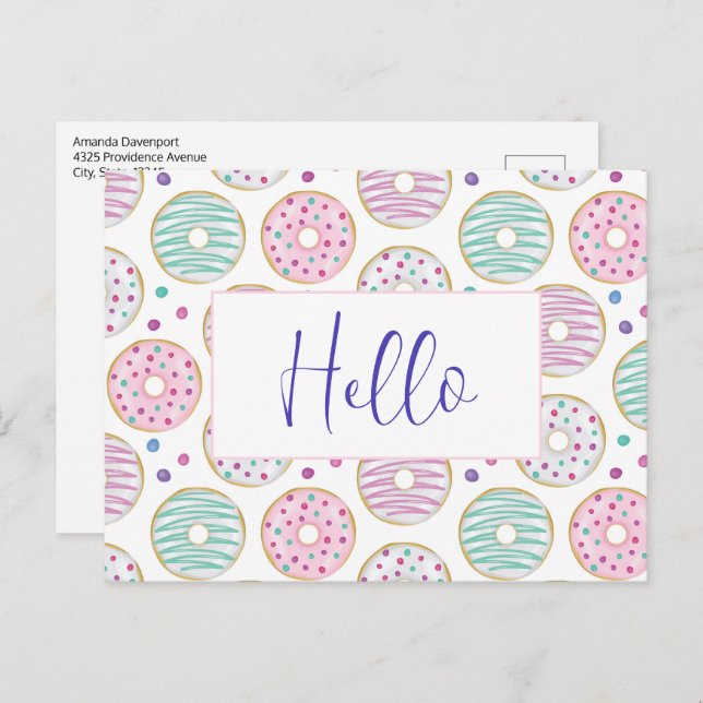Donut Pattern Niedlich farbenfroh Postkarte (Vorne/Hinten)