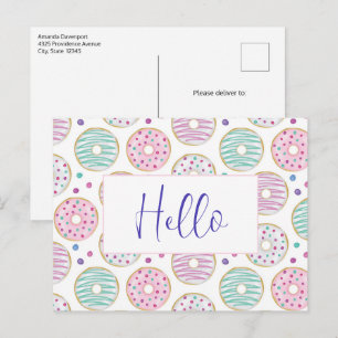 Donut Pattern Niedlich farbenfroh Postkarte