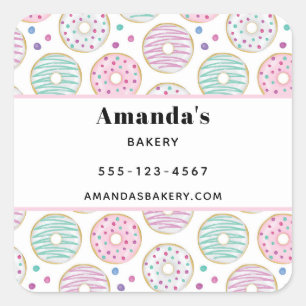 Donut Pattern Niedliche bunt Business Quadratischer Aufkleber