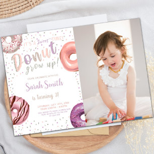 Donut Silver Donut Geburtstagseinladungen mit Foto Einladung