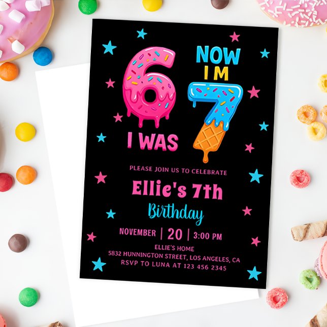 Donut Six Seven Girl Birthday Invitation Einladung (Von Creator hochgeladen)