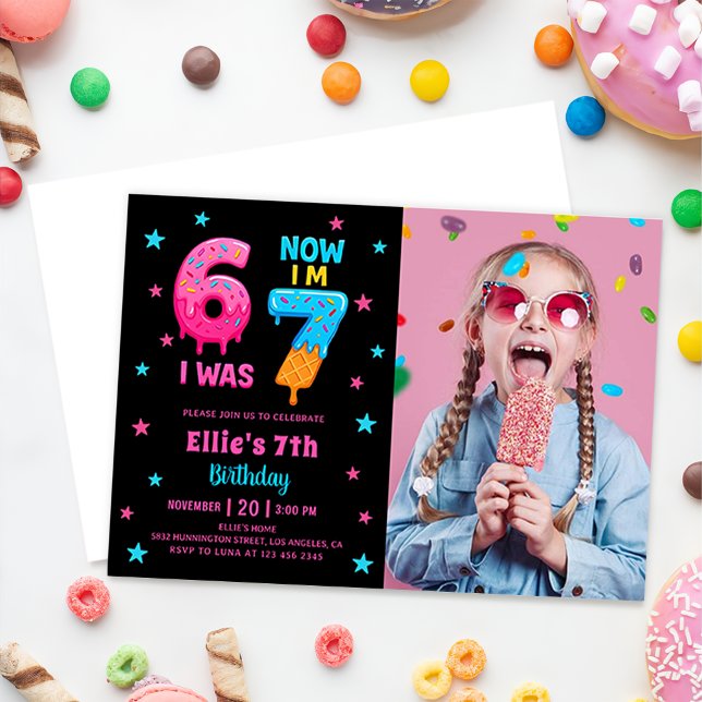 Donut Six Seven Girl Birthday Photo Invitation Einladung (Von Creator hochgeladen)