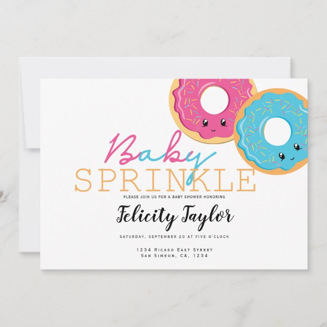Donut Sprinkle Baby Dusche Blue Pink Twins Ankündigung (Vorderseite)