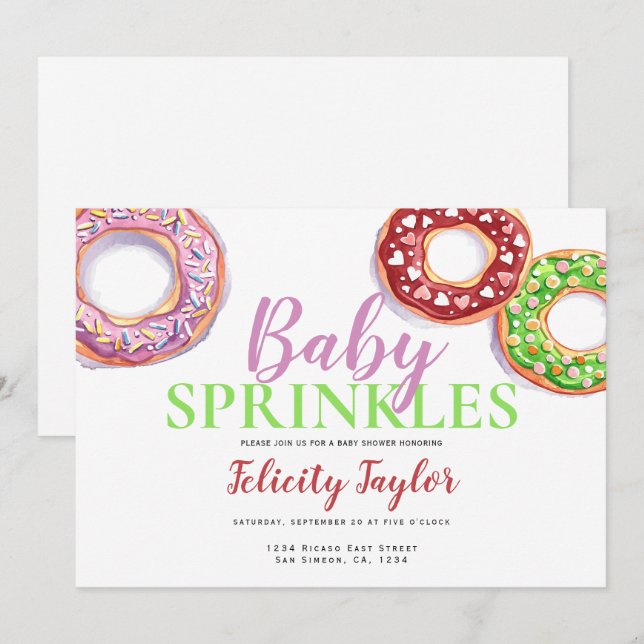 Donut Sprinkle Baby Dusche Rosa Doughnut Einladung (Vorne/Hinten)