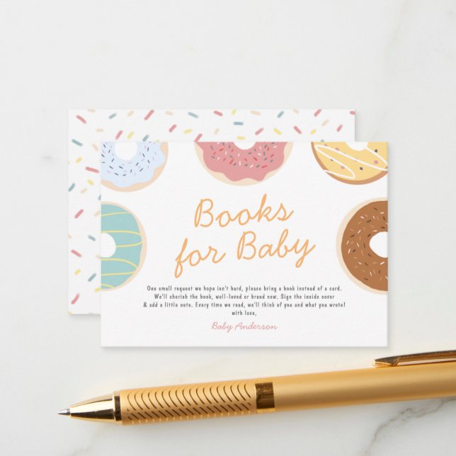Donut Sprinkle Bücher für Babydusche Begleitkarte (Vorderseite/Rückseite Beispiel)