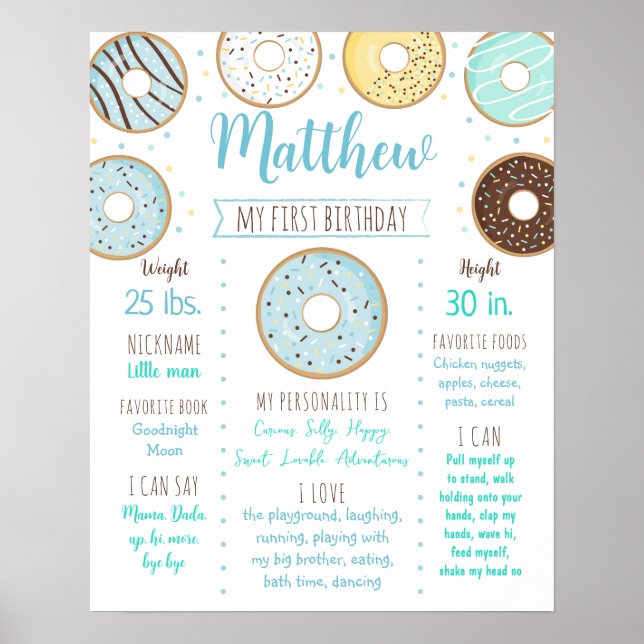 Donut Sprinkles Blue Erster Geburtstag Meilenstein Poster (Vorne)