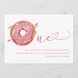 Donut Sprinkles Pink Girls 1. Geburtstag Einladung