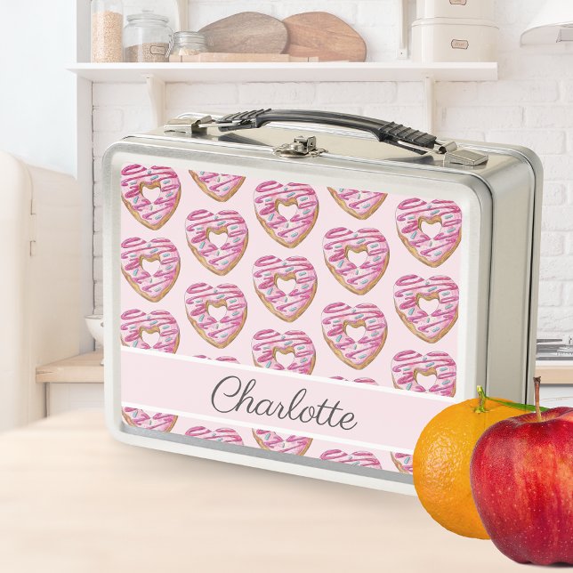 Donut Sweet Girl Muster Personalisiert Name Metall Brotdose (Von Creator hochgeladen)