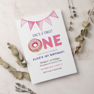Donut Sweet One Birthday Party Donut 1. Geburtstag Einladung