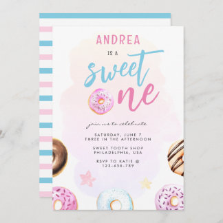Donut Sweet One Pink and Blue Girl Erster Geburtst Einladung