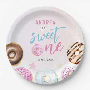 Donut Sweet One Pink and Blue Girls Erster Geburts Pappteller