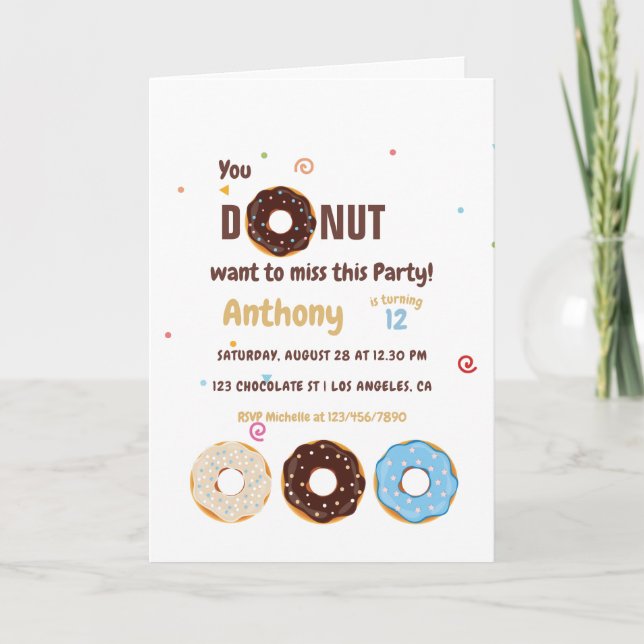 Donut-thematisches Kindergeburtstag-Party Einladung (Vorderseite)
