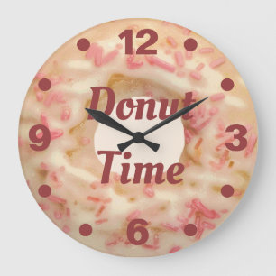 Donut Time Mattiert mit rosa Sprinkles Spaß Küche Große Wanduhr