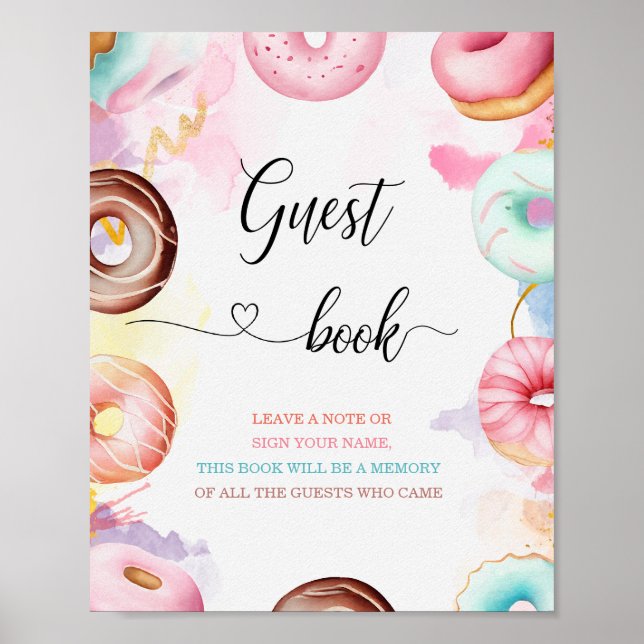 Donut Time Watercolor Babydusche Gästebuch (Vorne)