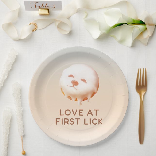 Donut Traum: Glasierter Lächelnder Puppy  Pappteller (Hochzeit)
