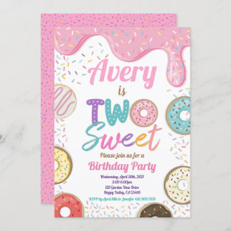 Donut Two Sweet 2. Geburtstag Party Pink Pastel Einladung
