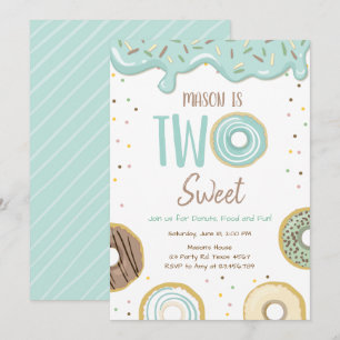 Donut Two Sweet Blue Pastel Zweite Geburtstagspart Einladung