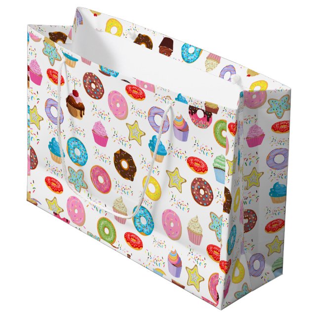 Donut und Cupcakes Große Geschenktüte (Vorderseite Schrägansicht)