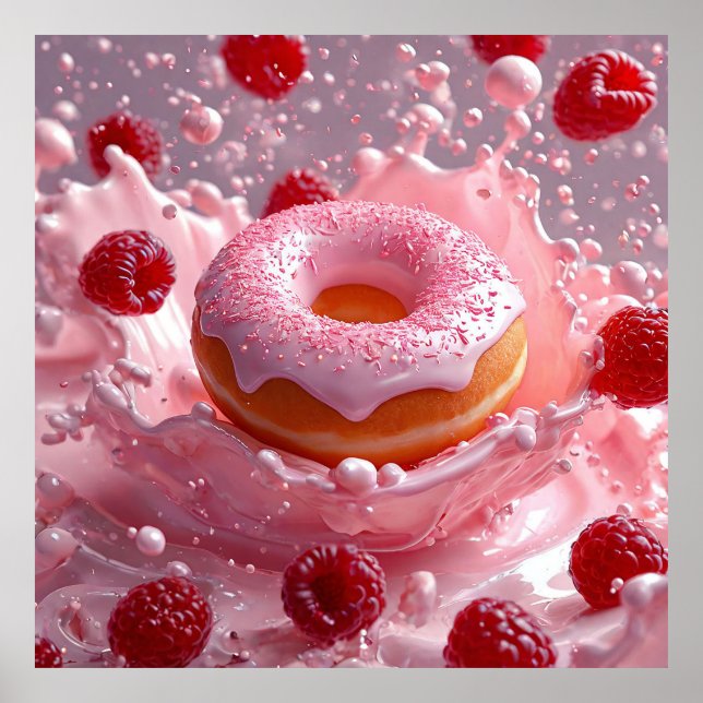 Donut und frische Himbeeren Poster (Vorne)