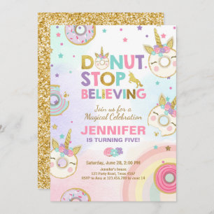 Donut Unicorn Geburtstag Einladung Pink Gold Girl