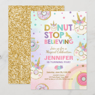 Donut Unicorn Geburtstag Einladung Pink Gold Girl