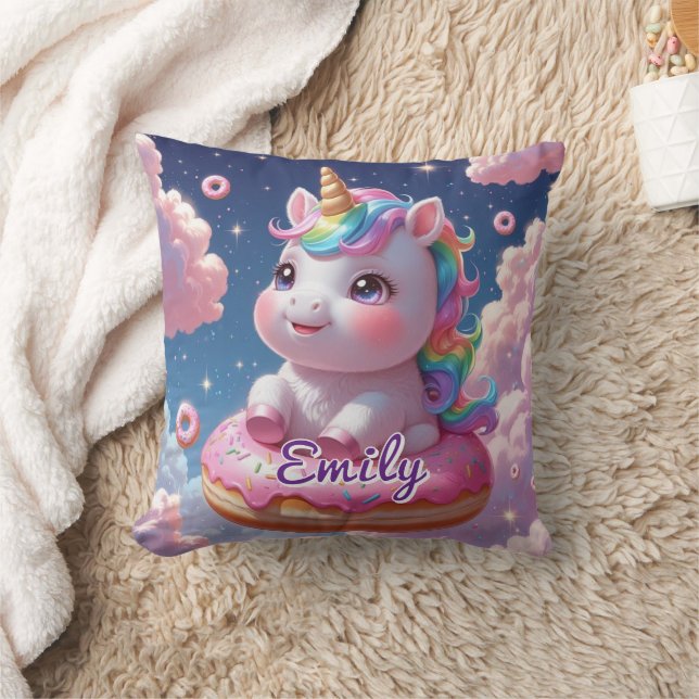 Donut Unicorn Pillow - Bearbeitbarer Name Kissen (Decke)