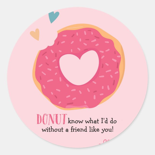 Donut Valentine Runder Aufkleber (Vorderseite)