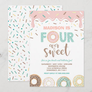Donut Vier je Sweet Invite Donut 4. Geburtstag Einladung