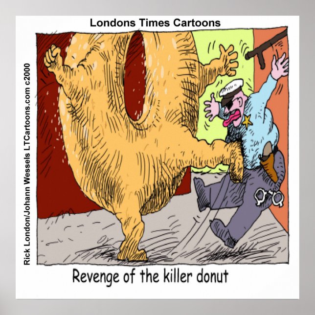 Donut Vs Police Funny Cartoon Poster (Vorne)