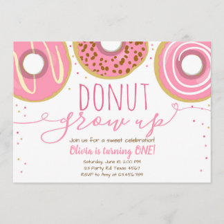 Donut wachsen auf Party Girl Pink Geburtstag Einladung