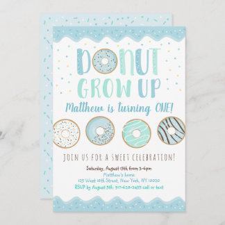Donut wächst auf Blauer Donut Geburtstag Einladung