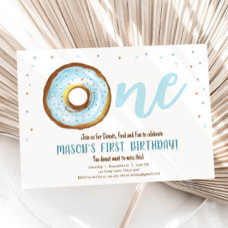 Donut Watercolor Sweet One Boy Erster Geburtstag Einladung