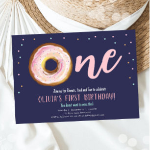 Donut Watercolor Sweet One Girl First Birthday Inv Einladung