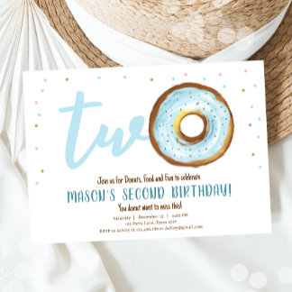 Donut Watercolor Two Sweet Boy Zweiten Geburtstag Einladung