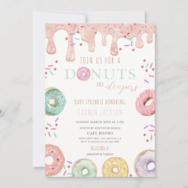Donut & Windel Baby Sprinkle Shower Einladung (Vorderseite)