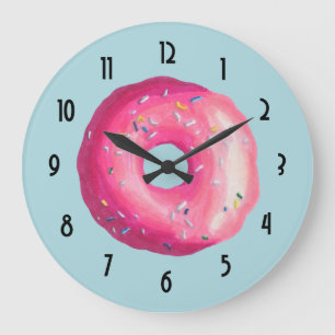 Donut With Pink Frosting And Sprinkles Große Wanduhr