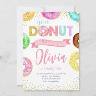 Donut Wollte, dieses rosa süße Mädchen zum Geburts Einladung