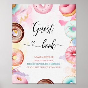 Donut-Zeit-Wasserfarbe Babyparty-Gästebuch Poster