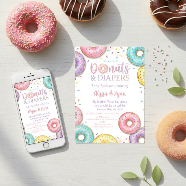 Donuts and Diapers Baby Shower Sprinkle Pastel Einladung (Von Creator hochgeladen)