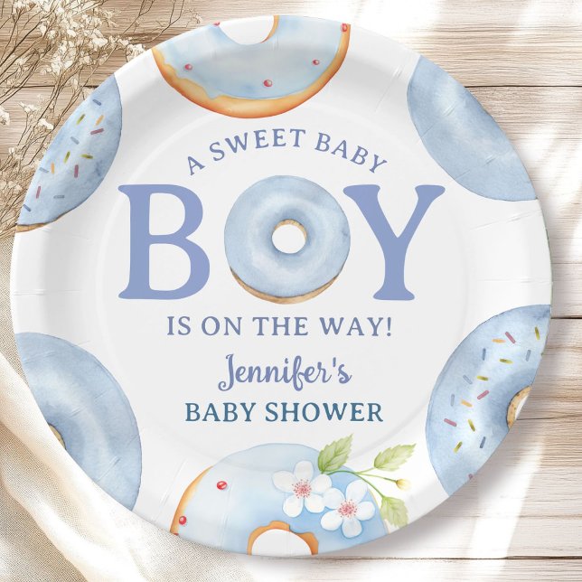 Donuts Baby Shower Junge Blaue Baby Brunch Pappteller (Von Creator hochgeladen)