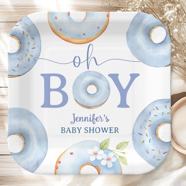 Donuts Baby Shower Oh Boy Blaues Brunch Pappteller (Von Creator hochgeladen)