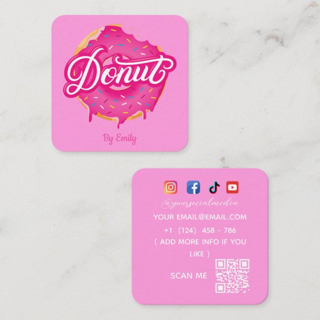 Donuts Bakery Square Business Card Quadratische Visitenkarte (Vorne/Hinten)